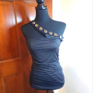 Black single shoulder strap top